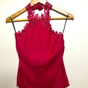 Pink lace neck top small